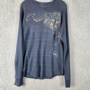 Y2K Stranded Thermal Shirt Size L  Thermal Waffle Knit Cross Gothic Design